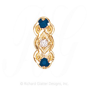 GS436 D/S - 14 Karat Gold Slide with Diamond center and Sapphire accents 
